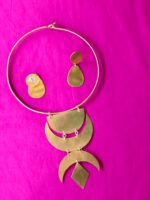 Geometric Brass Statement Choker Set (Crescent Tier & Diamond Drop)