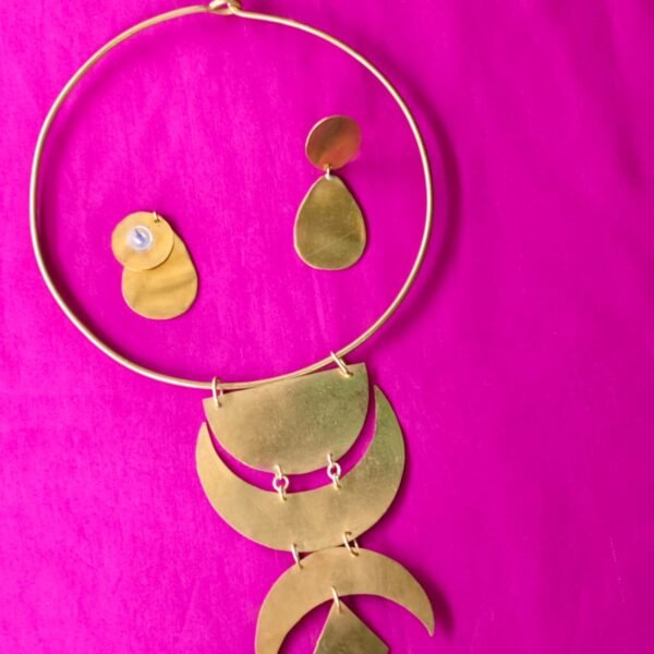 Geometric Brass Statement Choker Set (Crescent Tier & Diamond Drop)