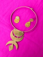 Geometric Brass Statement Choker Set (Crescent Tier & Diamond Drop) - Image 3