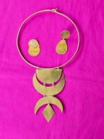 Geometric Brass Statement Choker Set (Crescent Tier & Diamond Drop) - Image 5