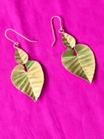 Handcrafted Brass Leaf Dangle Earrings – Double Leaf - Image 3