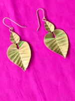 Handcrafted Brass Leaf Dangle Earrings – Double Leaf - Image 2