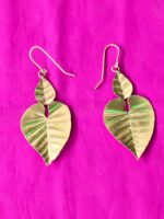 Handcrafted Brass Leaf Dangle Earrings – Double Leaf - Image 4