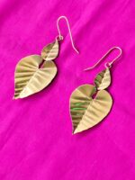 Handcrafted Brass Leaf Dangle Earrings – Double Leaf - Image 6