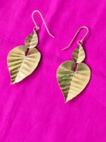 Handcrafted Brass Leaf Dangle Earrings – Double Leaf - Image 5