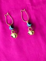 Ghungroo Brass Hoop Earrings - Black and white mix Stone