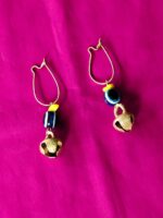 Ghungroo Brass Hoop Earrings -  Mix Stone - Image 2