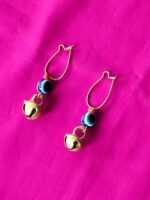 Ghungroo Brass Hoop Earrings - Black and white mix Stone - Image 2