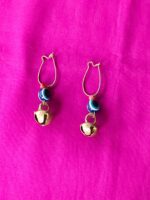 Ghungroo Brass Hoop Earrings - Black and white mix Stone - Image 3