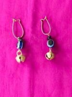 Ghungroo Brass Hoop Earrings - Black and white mix Stone