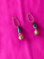 Ghungroo Brass Hoop Earrings - Black and white mix Stone - Image 3