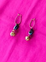 Ghungroo Brass Hoop Earrings - Black and white mix Stone - Image 4