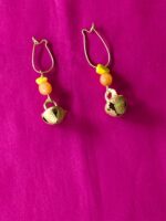 Ghungroo Brass Hoop Earrings - Yellow and Orange Beads