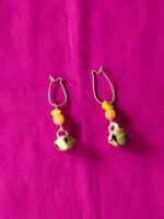 Ghungroo Brass Hoop Earrings - Yellow and Orange Beads - Image 2