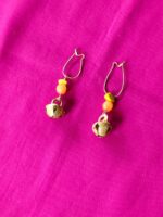 Ghungroo Brass Hoop Earrings - Yellow and Orange Beads - Image 3