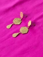 Honeycomb Hexagon Brass Drop Earrings - Image 3