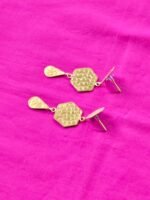 Honeycomb Hexagon Brass Drop Earrings - Image 2