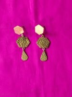 Honeycomb Hexagon Brass Drop Earrings - Image 4