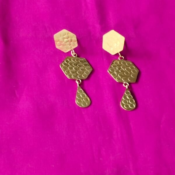 Honeycomb Hexagon Brass Drop Earrings