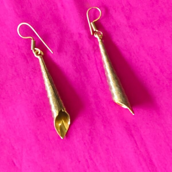 Etched Brass Cone Drop Earrings – Lotus Bud Design