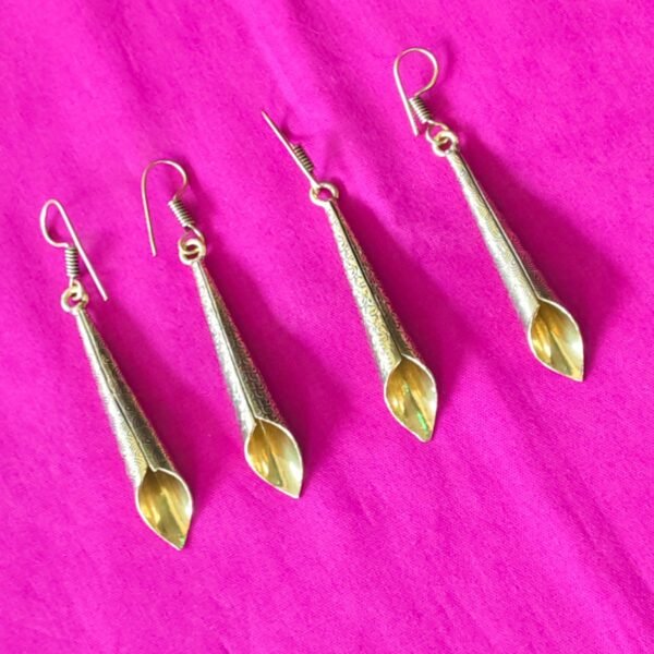 Etched Brass Cone Drop Earrings – Lotus Bud Design (2 Pair)