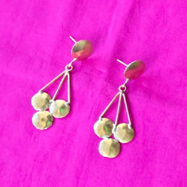 Triple-Disc Cluster Brass Earrings – Hammered Coins
