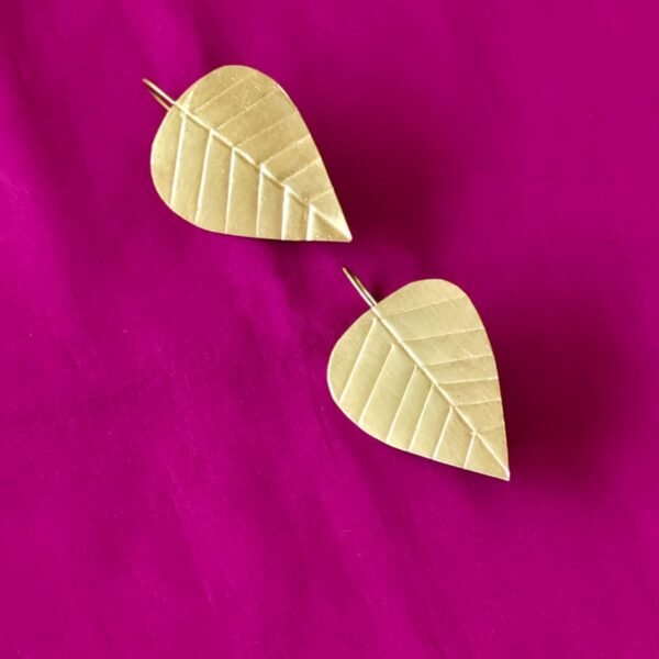 Brass Leaf Ear Climber Earrings – Double-Leaf Vine