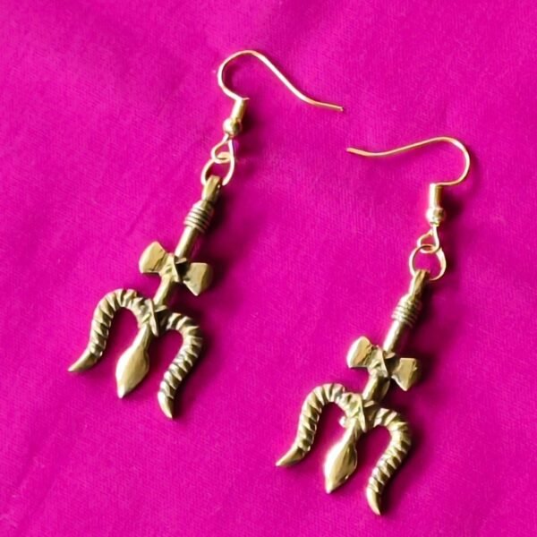 Trishul & Damru Brass Earrings – Handcrafted