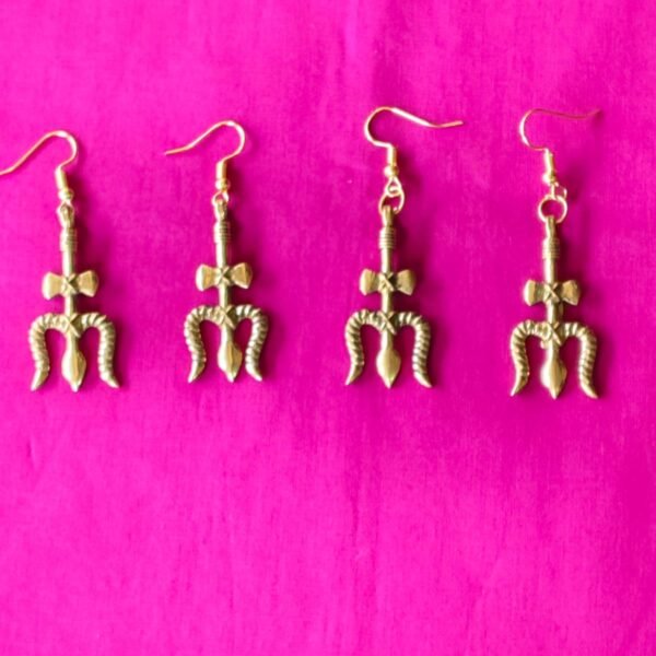 Trishul & Damru Brass Earrings – Handcrafted (2 Pair)