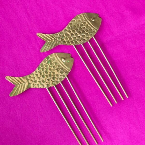 Handcrafted Brass Fish Hair Comb – 4-Prong (2pc)