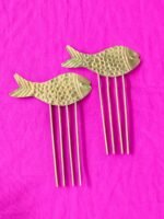Handcrafted Brass Fish Hair Comb – 4-Prong (2pc) - Image 2