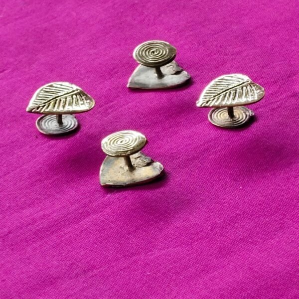 Dokra Brass Leaf & Spiral Shank Buttons – Set of 4 for Kurta and Jacket