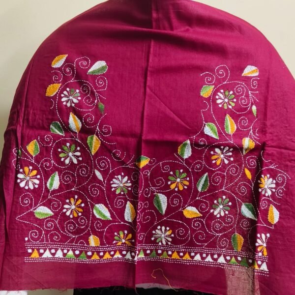 Maroon Cotton Kantha Stitch Blouse Material