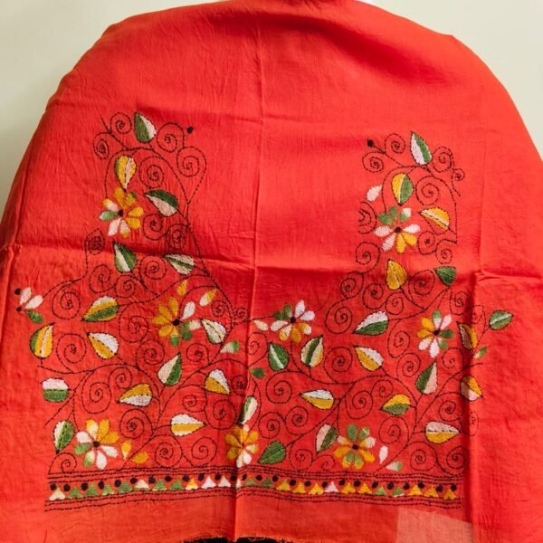 orange Cotton Kantha Stitch Blouse Material