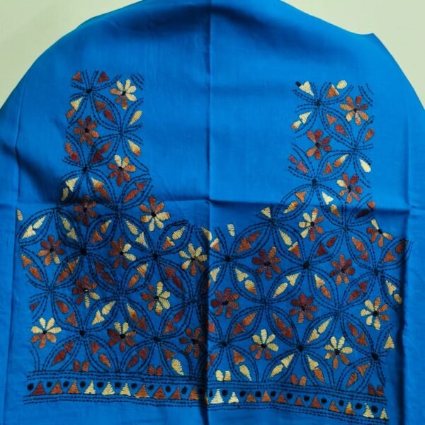 Blue Cotton Kantha Stitch Blouse Material