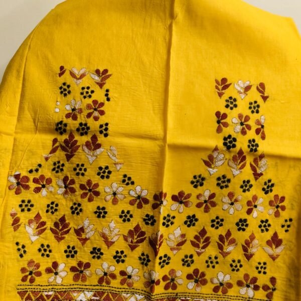 yellow Cotton Kantha Stitch Blouse Material