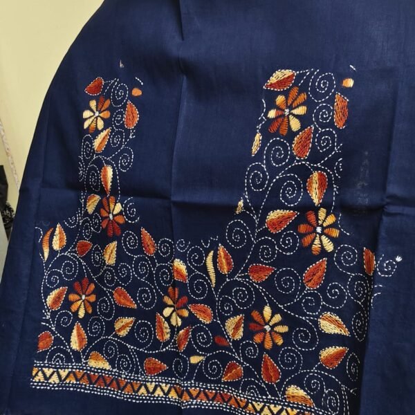 Navy blue Cotton Kantha Stitch Blouse Material
