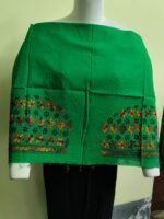 Green  Cotton Kantha Stitch Blouse Material - Image 3