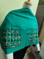 Sea Green Cotton Kantha Stitch Blouse Material - Image 6