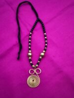 Handcrafted Brass Pendant Necklace – Black & Gold Beads - Image 4