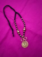 Handcrafted Brass Pendant Necklace – Black & Gold Beads - Image 3