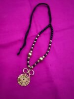 Handcrafted Brass Pendant Necklace – Black & Gold Beads - Image 2