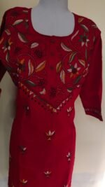 Hand-Embroidered Kantha Stitch Kurti – Red Floral Yoke - Image 4