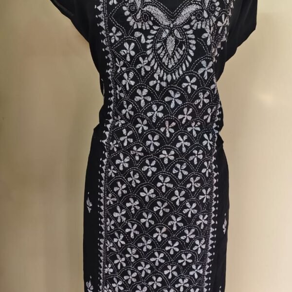 Cotton Kantha Stitch Long Kurti Material (Black & White)