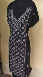 Cotton Kantha Stitch Long Kurti Material (Black & White) - Image 3