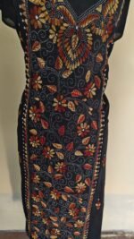 Cotton Kantha Stitch Long Kurti Material (Multicolor on Black) - Image 3