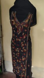 Cotton Kantha Stitch Long Kurti Material (Multicolor on Black)