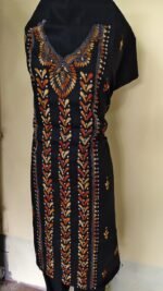 Cotton Kantha Stitch Long Kurti Material – Vertical Vine (Black) - Image 5