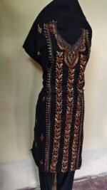 Cotton Kantha Stitch Long Kurti Material – Vertical Vine (Black) - Image 4