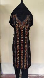 Cotton Kantha Stitch Long Kurti Material – Vertical Vine (Black)